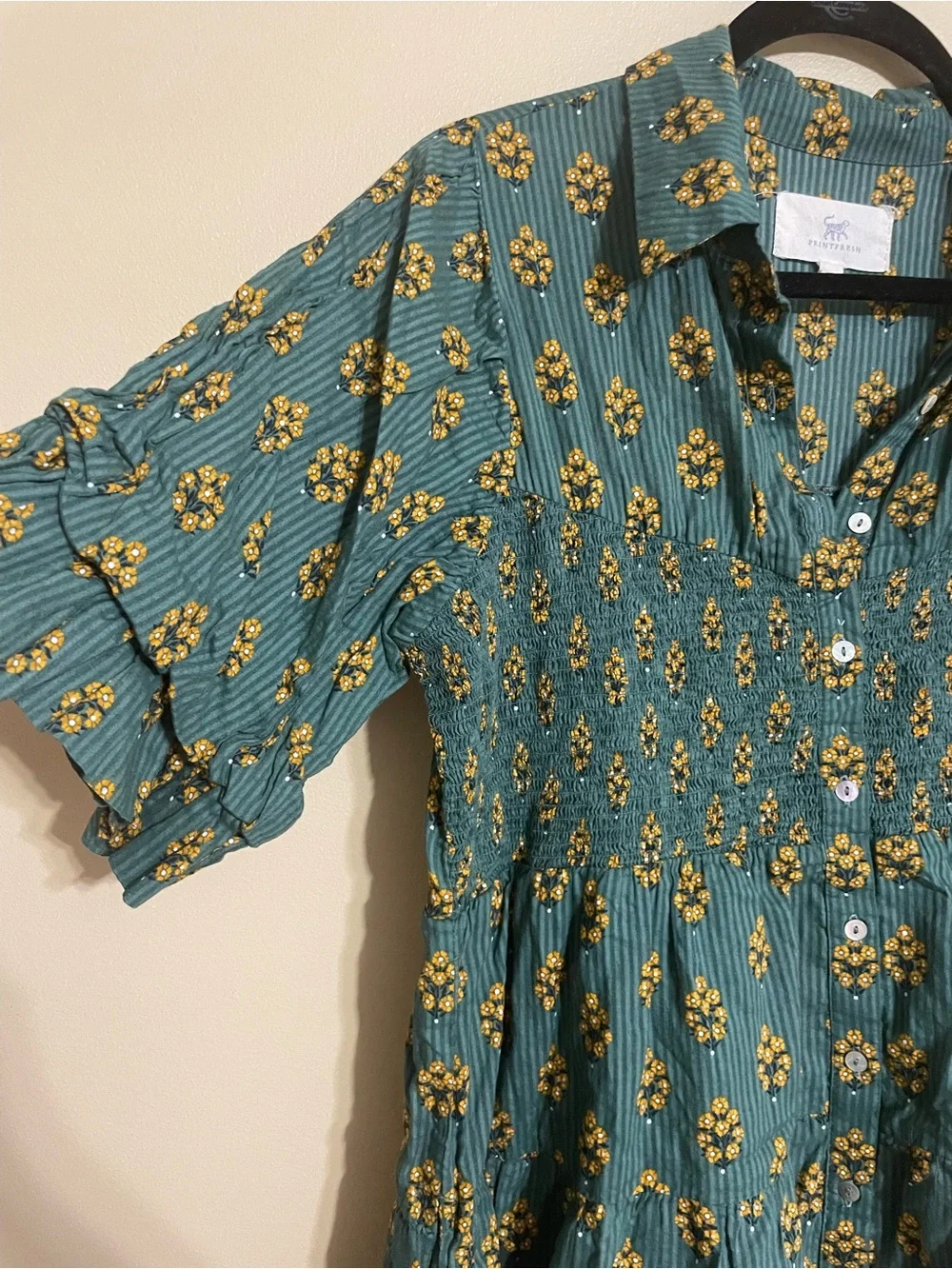 Printfresh Sienna Cotton Mini Dress Texas Bouquet Floral Boho Button Down med - Picture 2 of 6